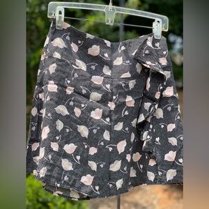 Loft Floral Mini Skirt women size 4 Blue Pink Flowy Rayon Ruffle Lined Zip Up